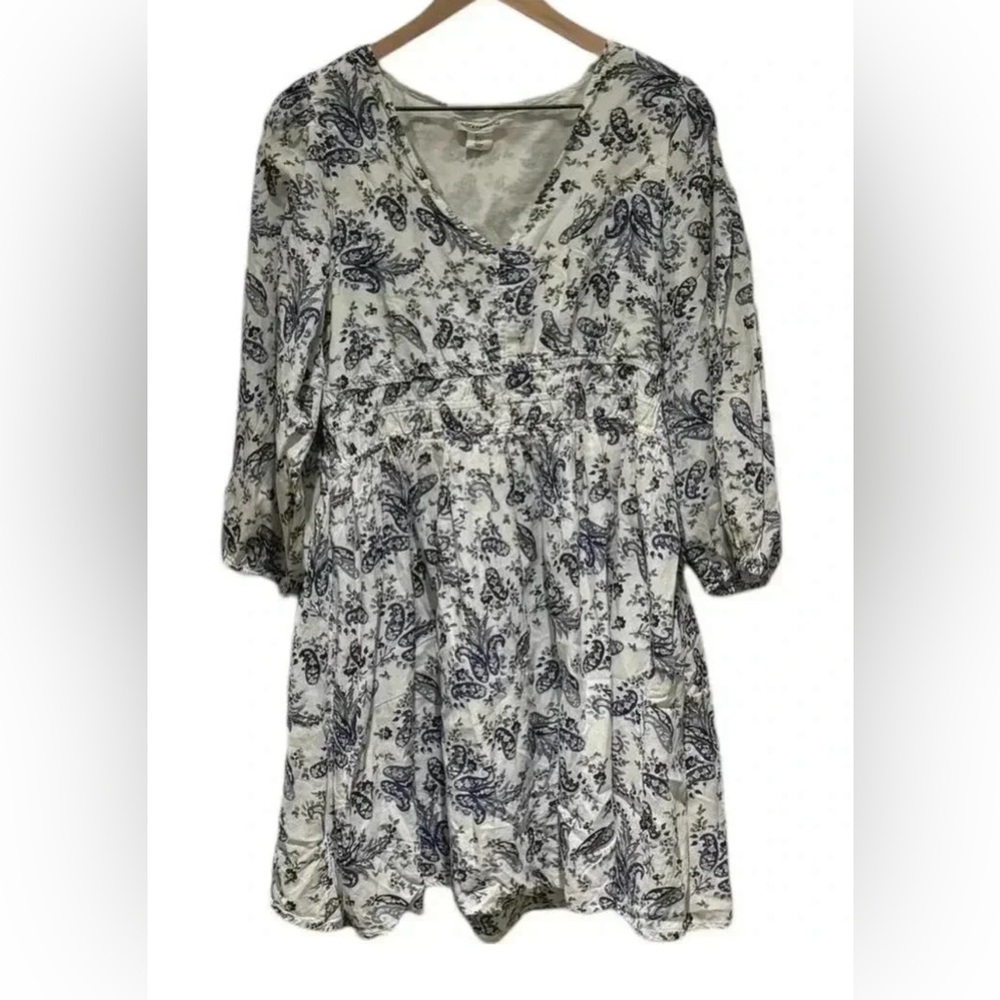 Lucky Brand Paisley Print Smocked Long Sleeve Dress